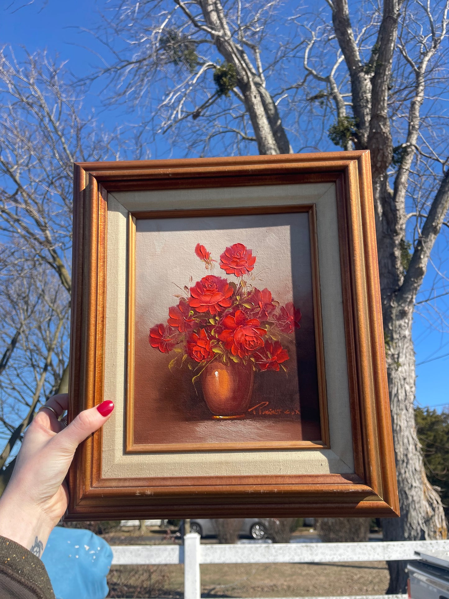 Original Robert Cox Signed Vintage Oil Painting Red Roses