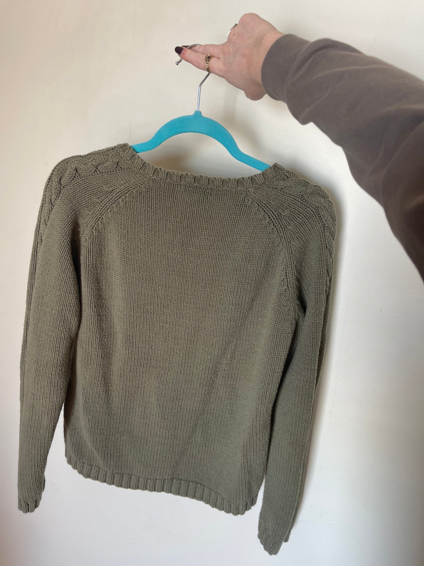 Cotton blend olive green sweater large