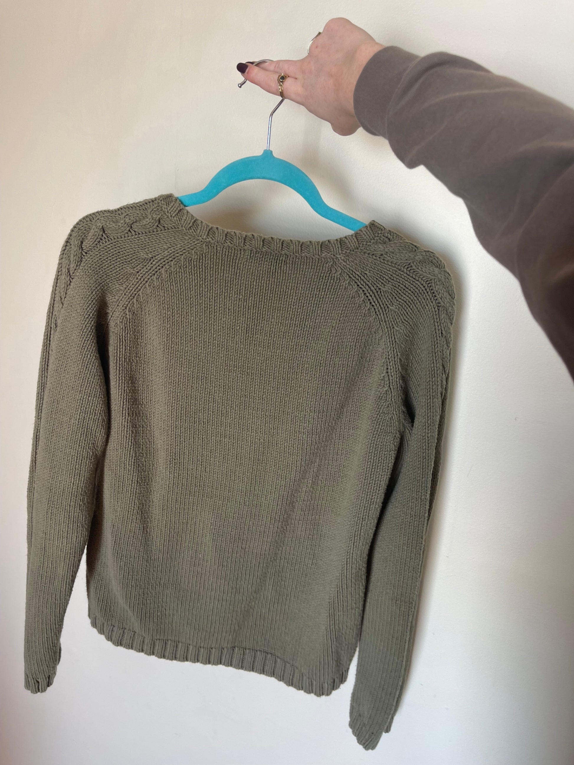 Cotton blend olive green sweater large