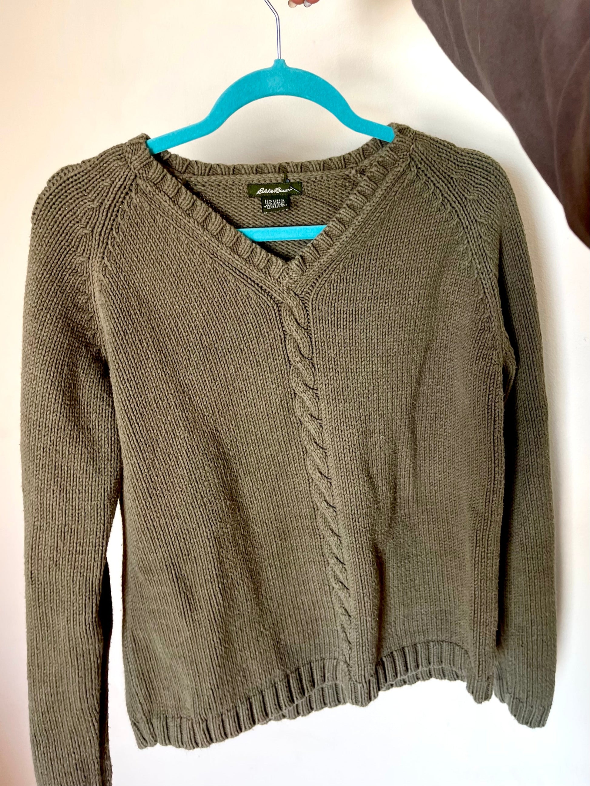 Cotton blend olive green sweater large