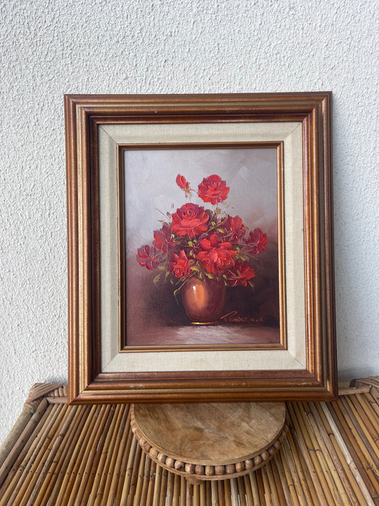 Original Robert Cox Signed Vintage Oil Painting Red Roses