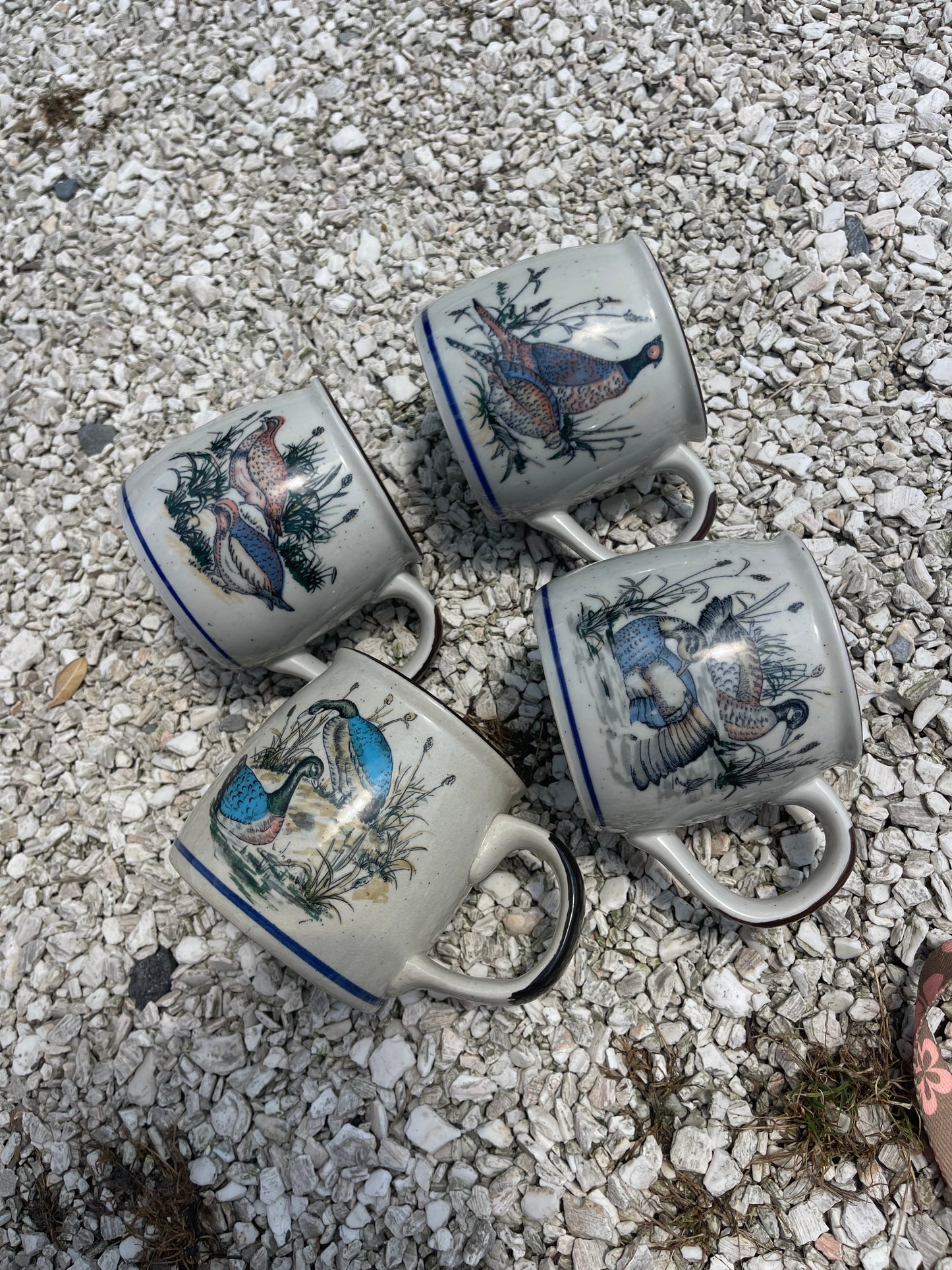Vintage Stoneware Fowel Mugs Set of 4
