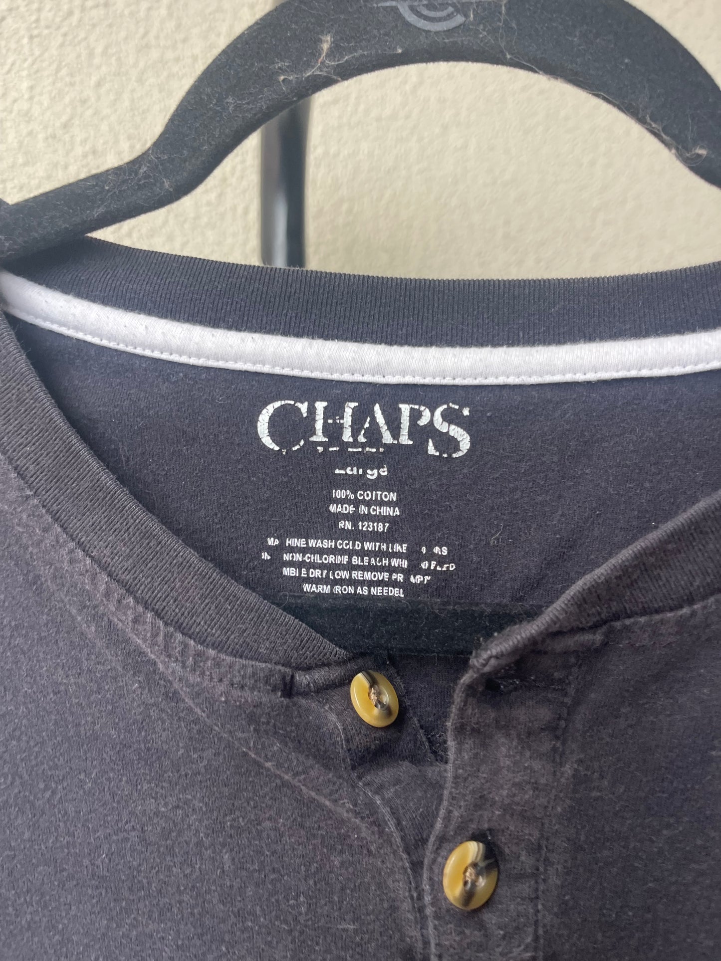 100% Cotton Black Henley Tee XL