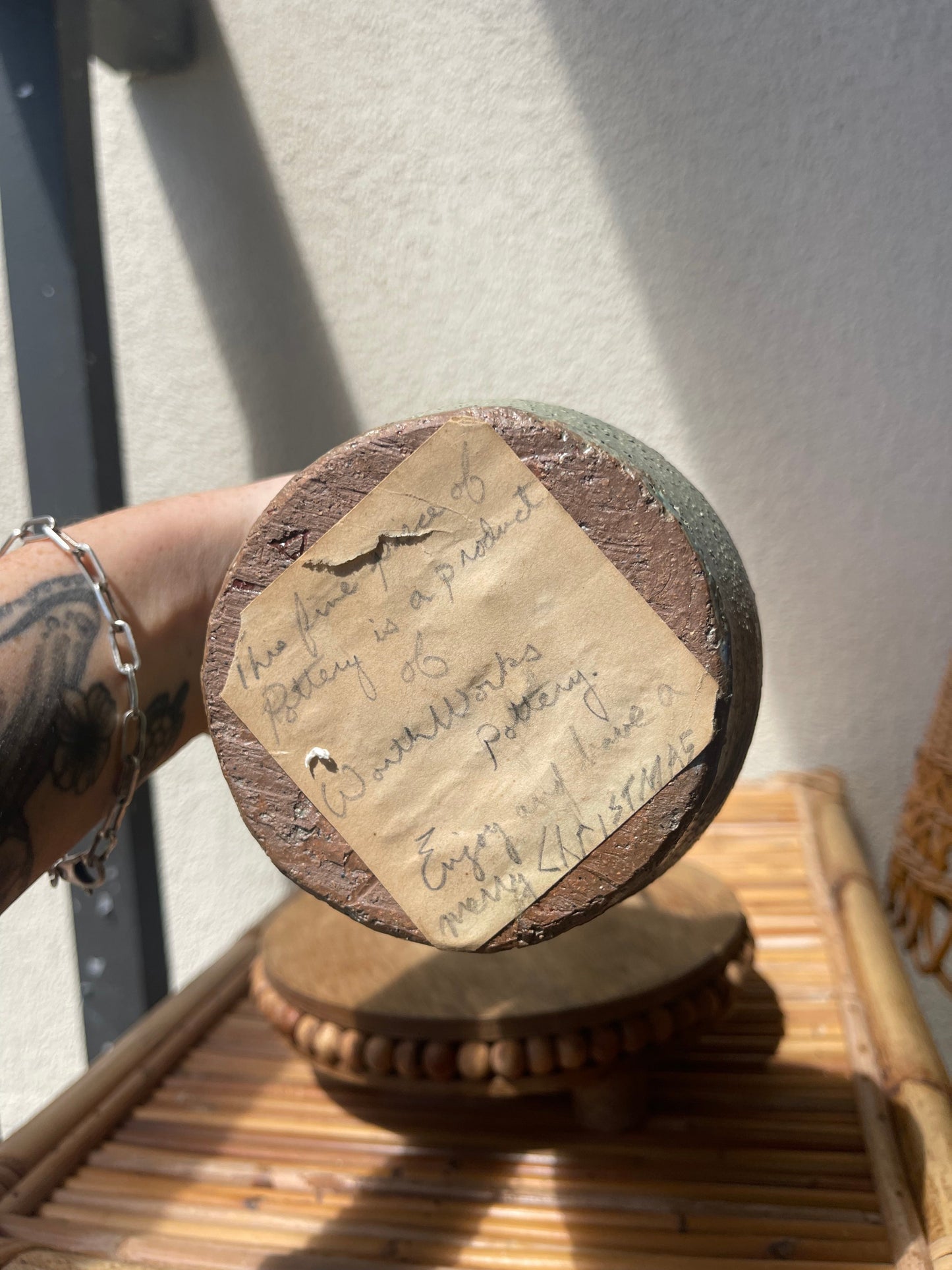Handmade Pottery earth tone vase bottom note