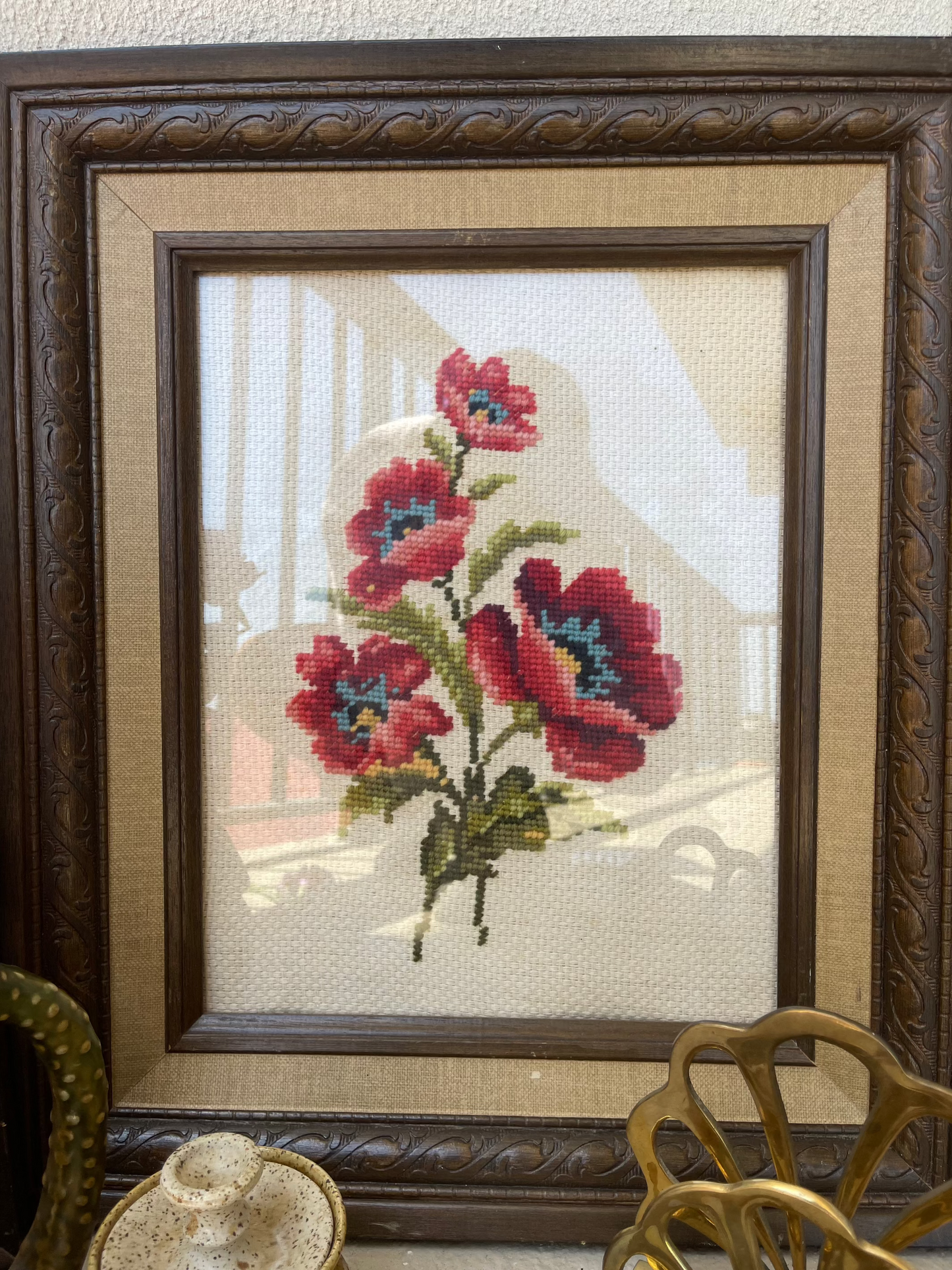 Vintage Floral Crewel Set Red