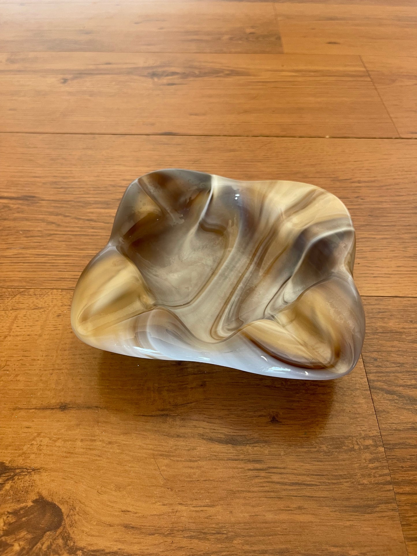 Vintage slag glass brown marble ashtray