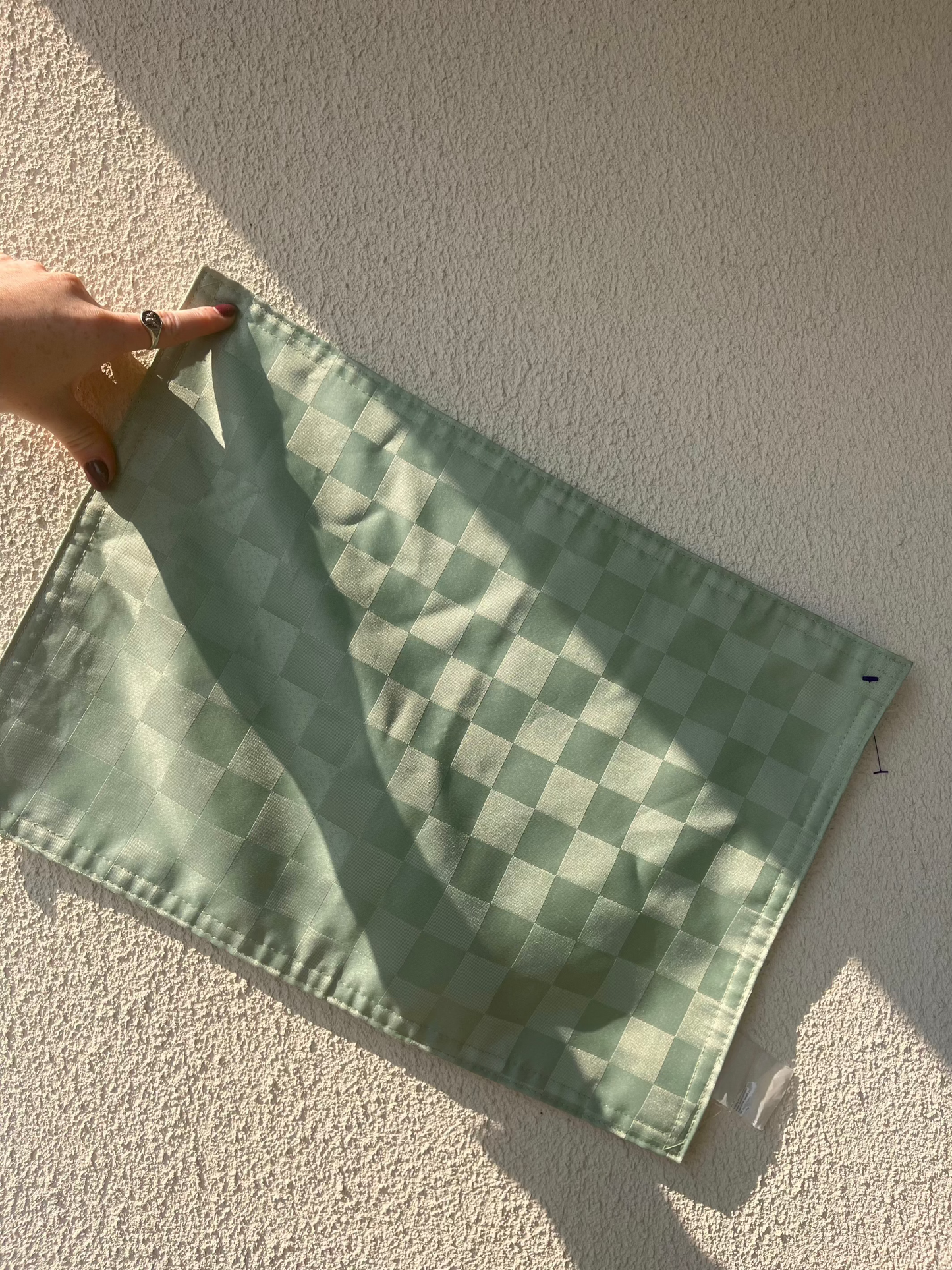 Green Checkered Placemat Close Up