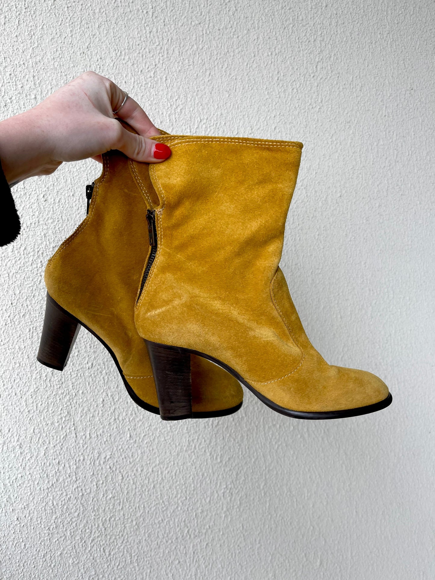 Italian Suede Mustard Yellow Booties