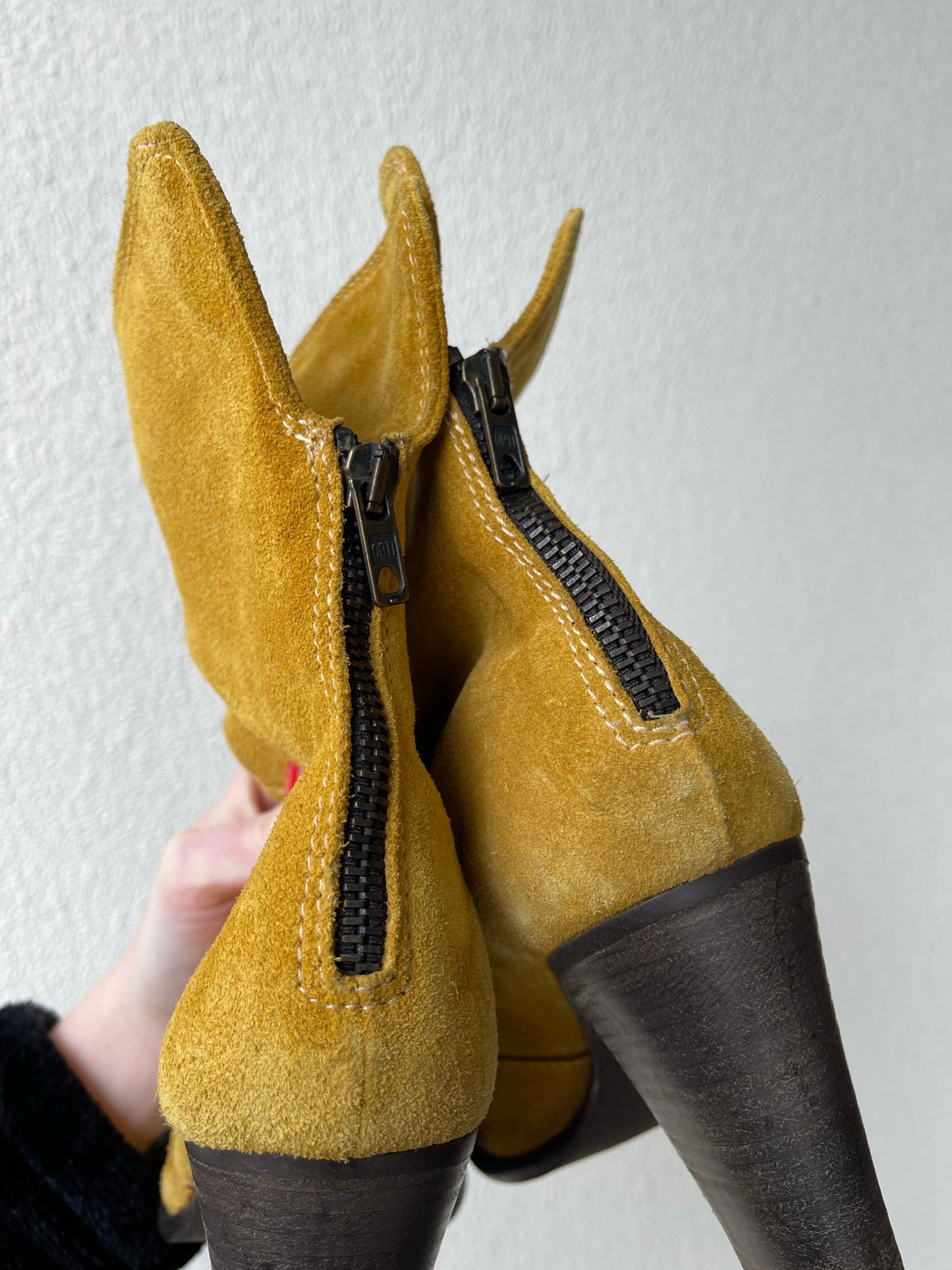 Italian Suede Mustard Yellow Booties Zipper