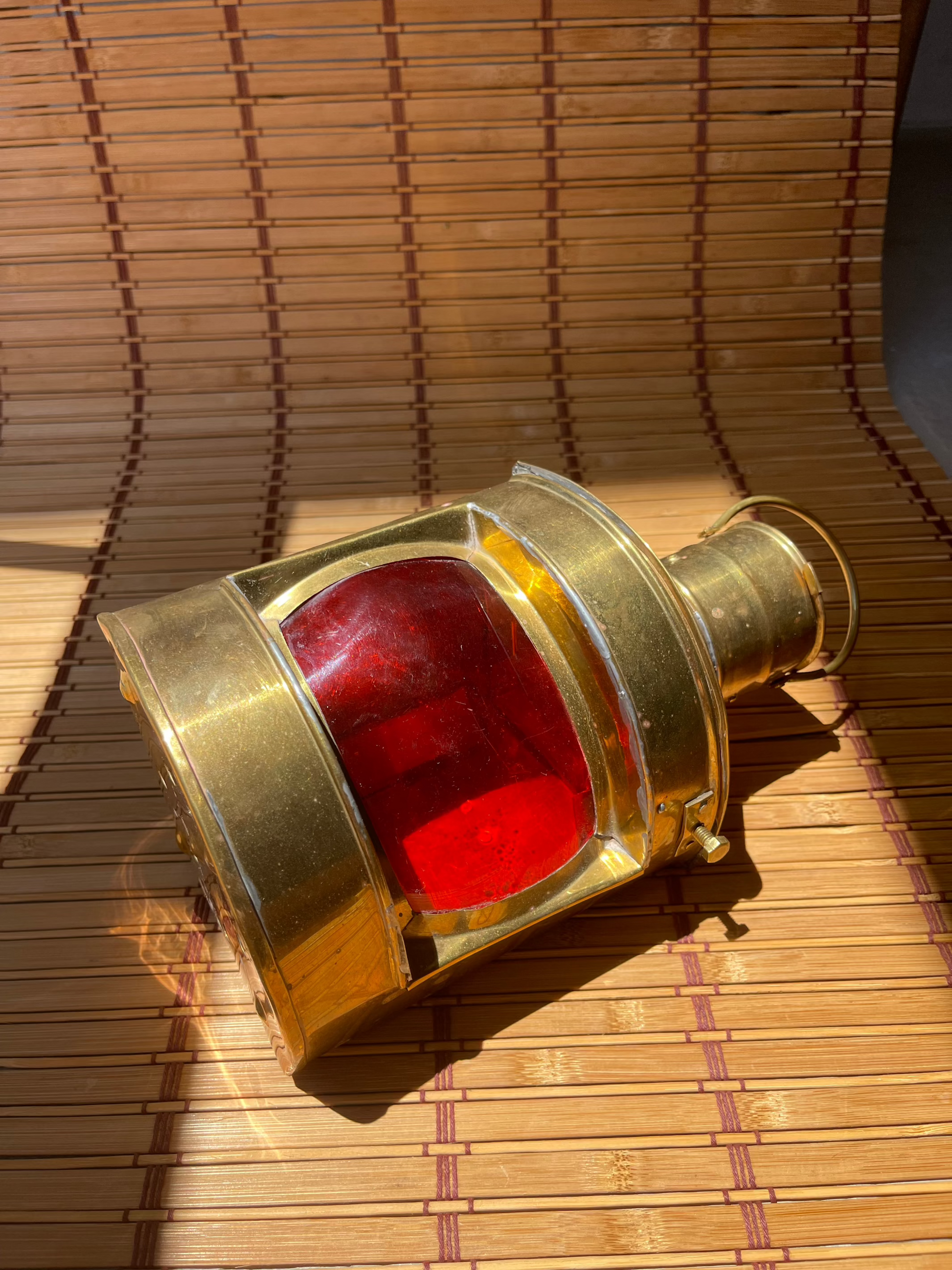 Vintage Brass Red Ship lamp Front
