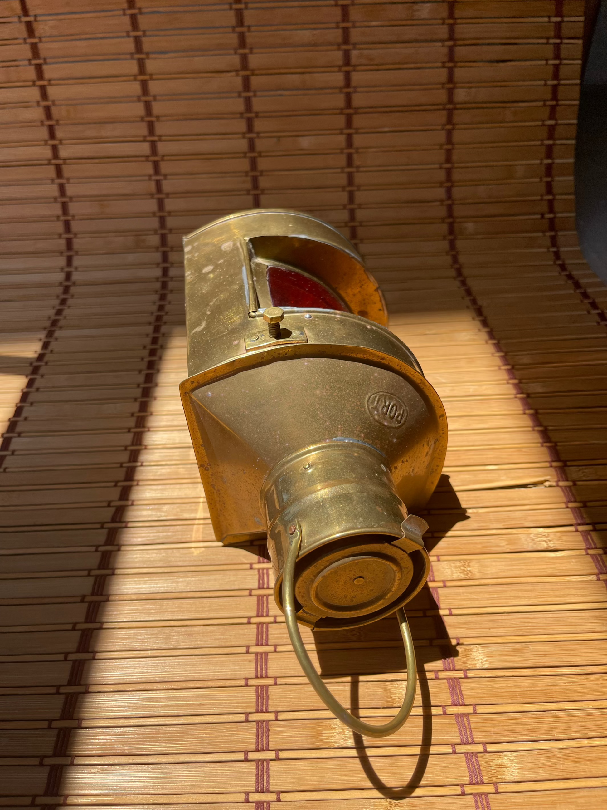 Vintage Brass Red Ship lamp Top