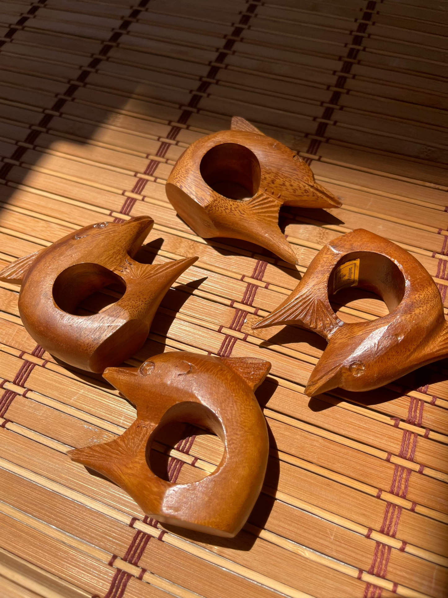 Vintage Hand Carved Dolphin Napkin Ring Set