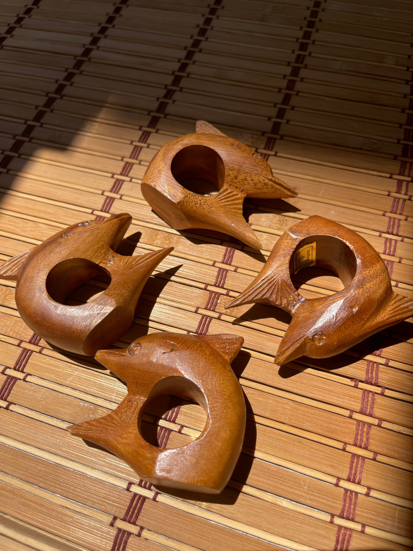 Vintage Hand Carved Dolphin Napkin Ring Set