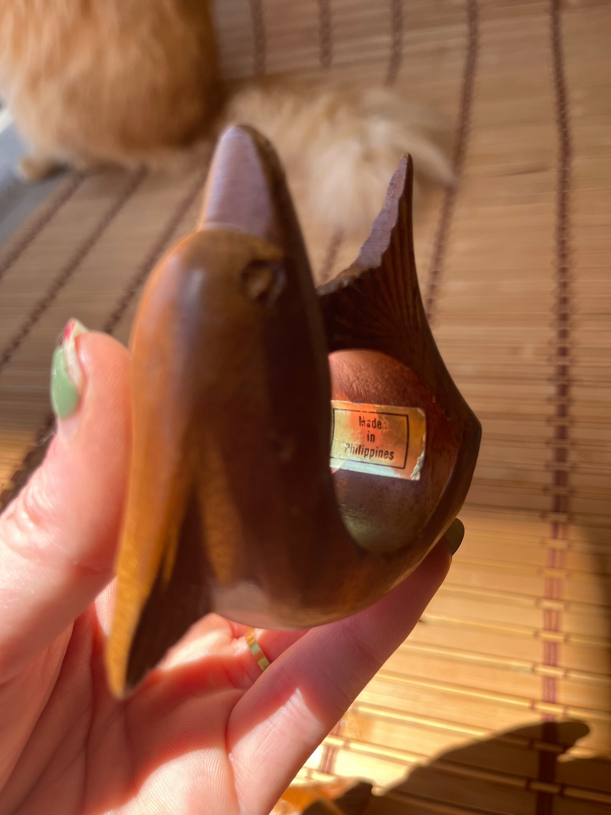 Vintage Hand Carved Dolphin Napkin Ring Set Tag