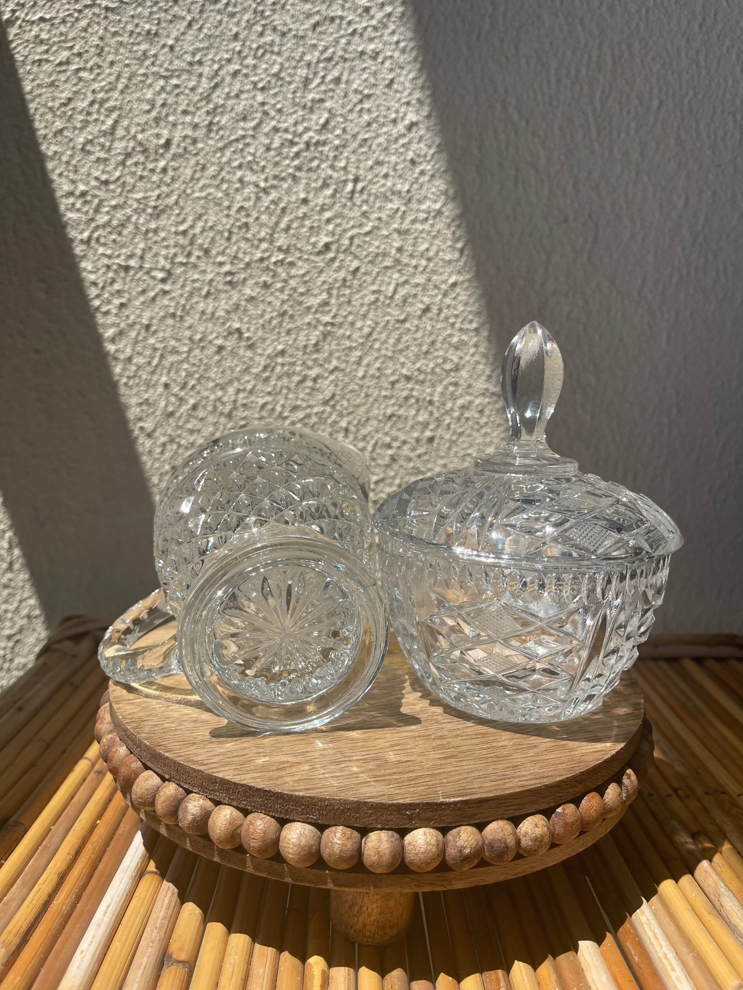 Vintage crystal glass cream and sugar