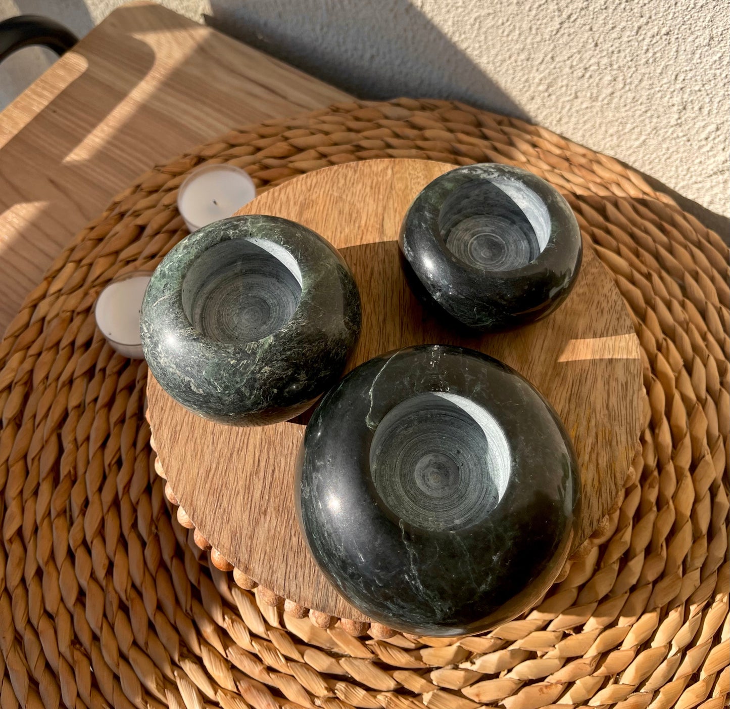 Vintage green granite Marble Candle holder set no tea light