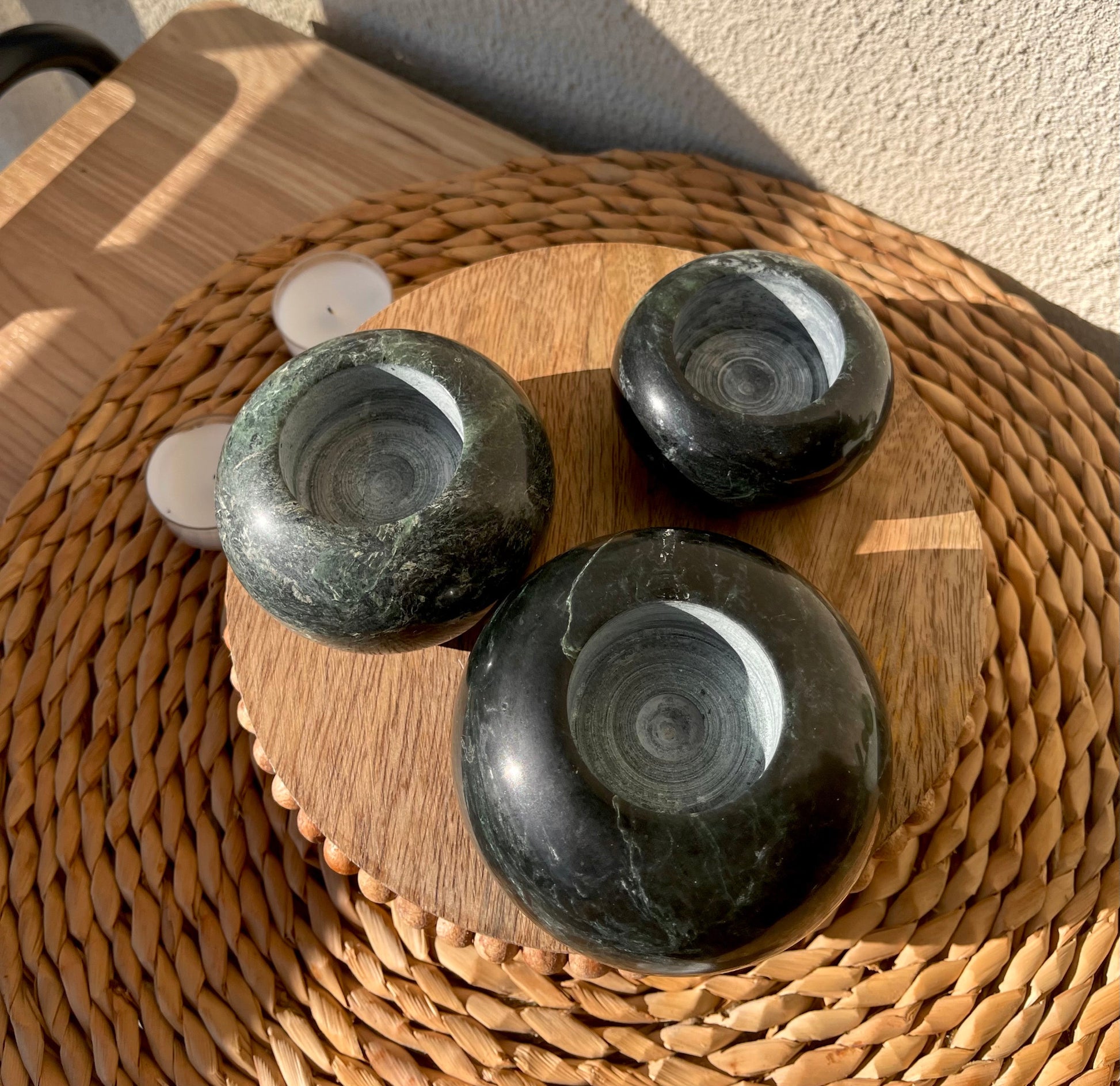 Vintage green granite Marble Candle holder set no tea light