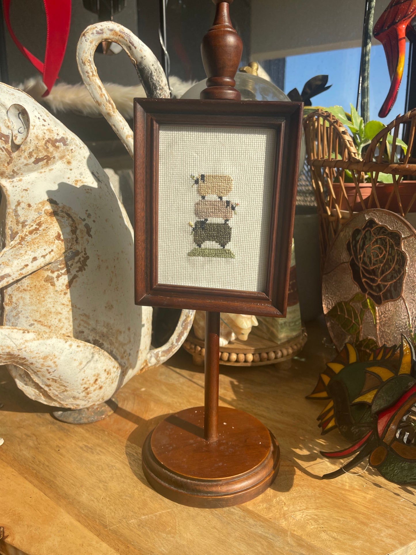 Vintage Wood Frame with Embroidery