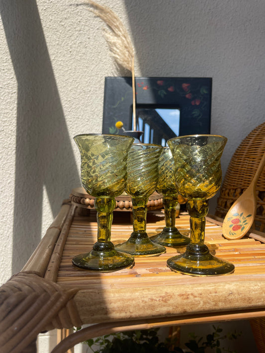 Handblown Avocado Green Glass Shot Goblets