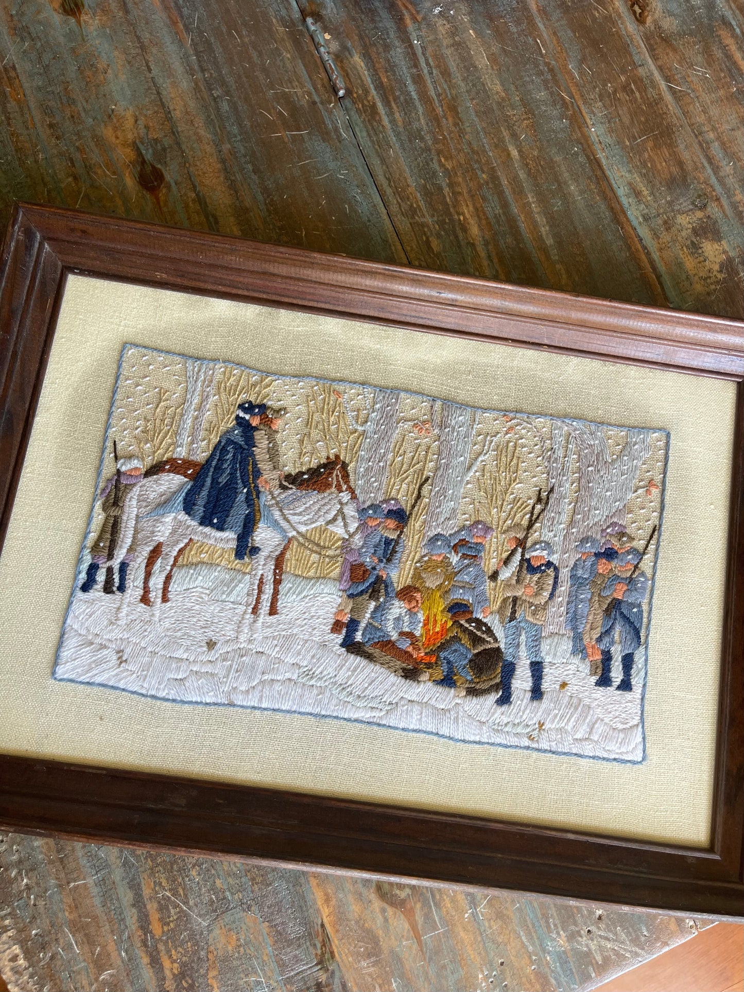 Vintage George Washington and Troops Crewel