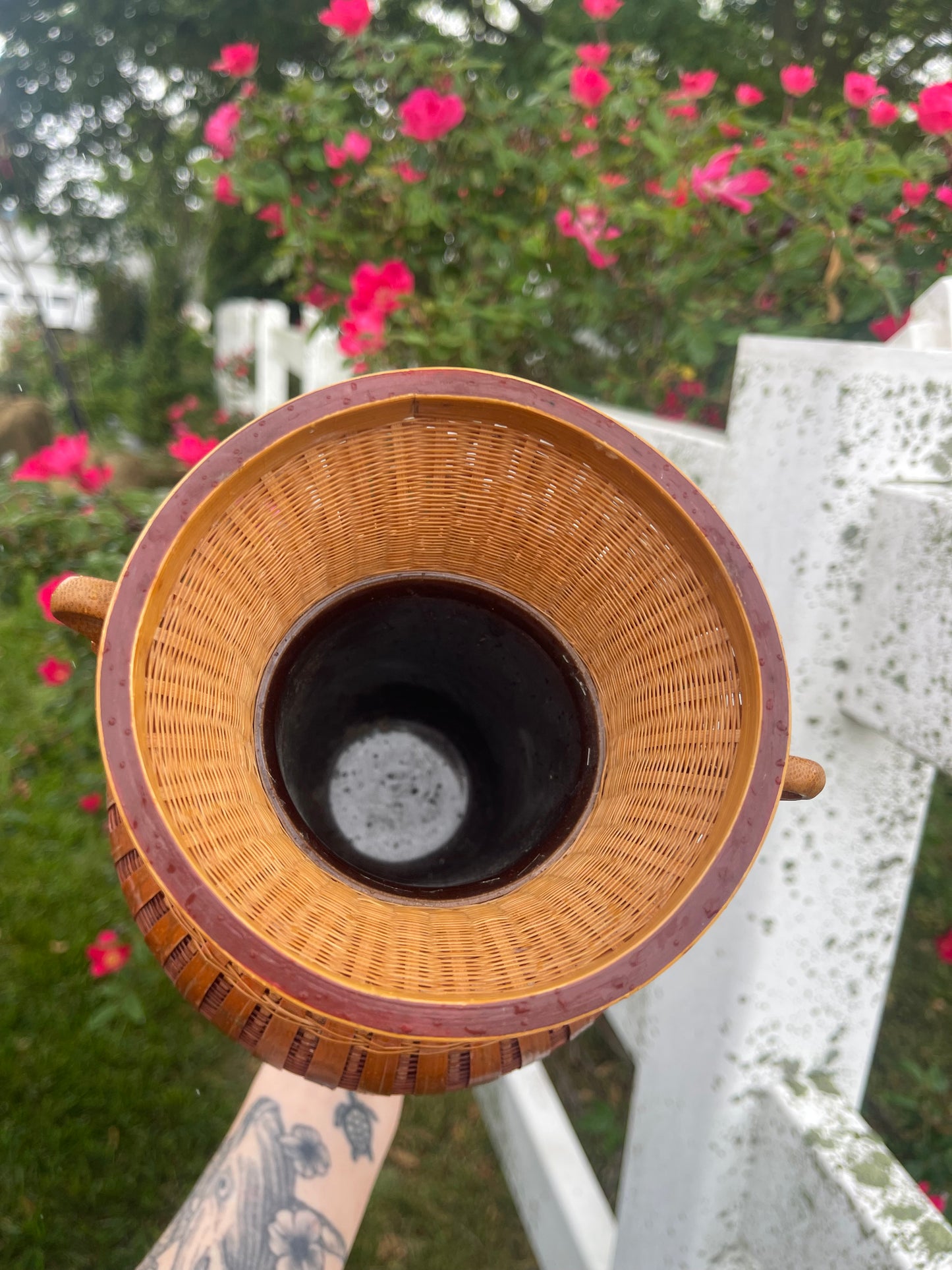 Vintage Shanghai Woven Wicker Vase