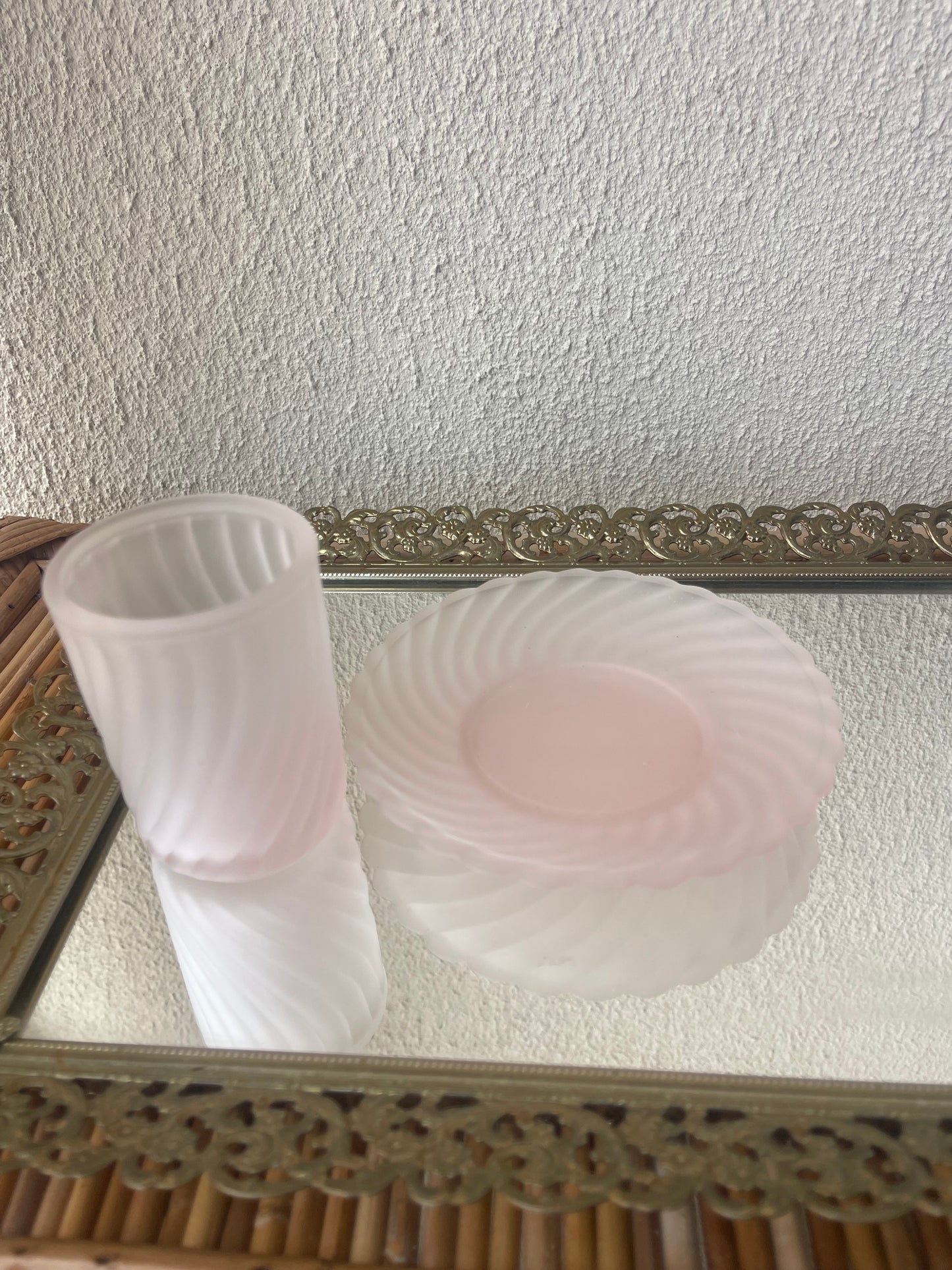 Vintage Pink Swirl Frosted Carafe Decanter Set