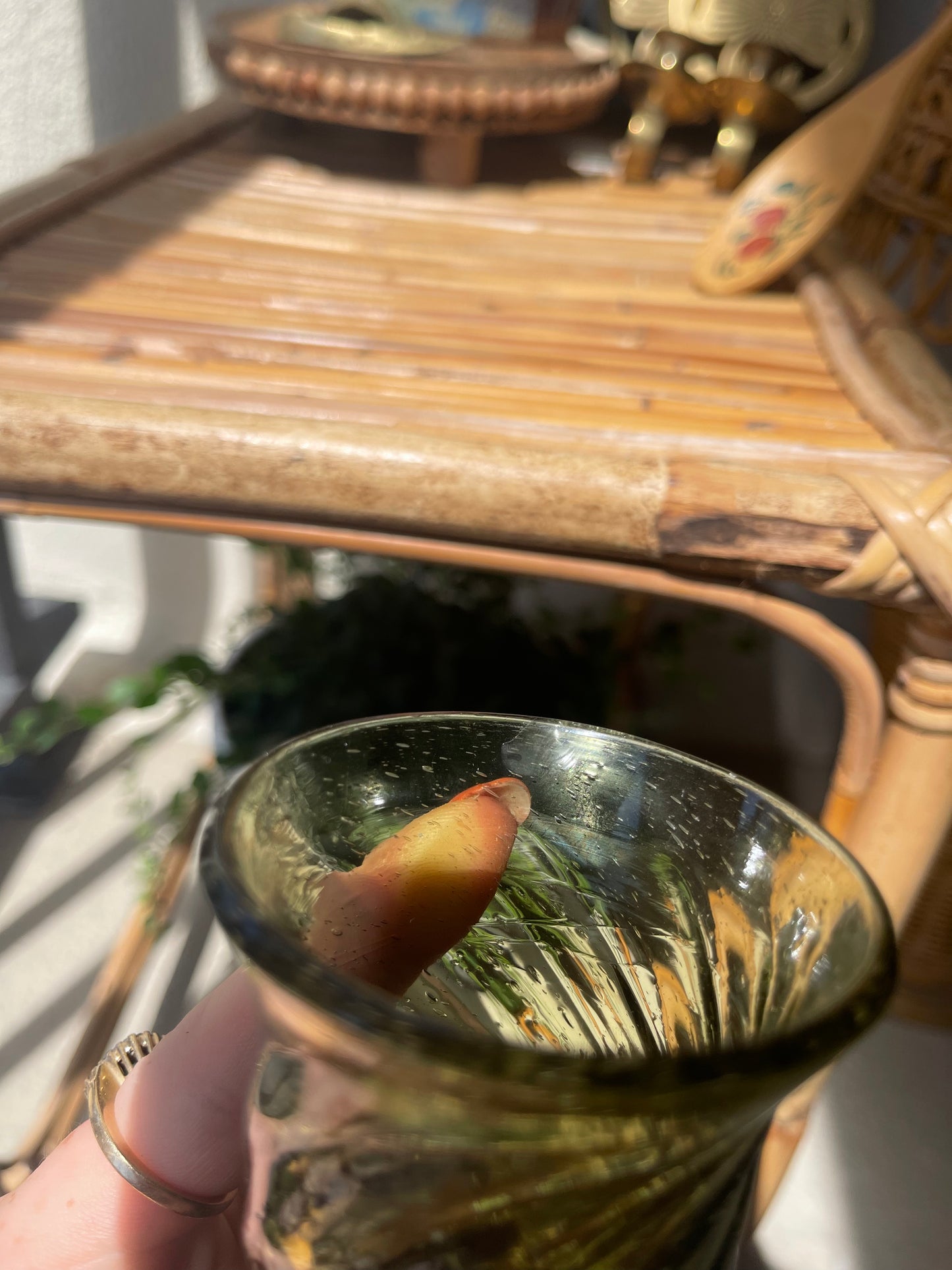 Handblown Avocado Green Glass Shot Goblets