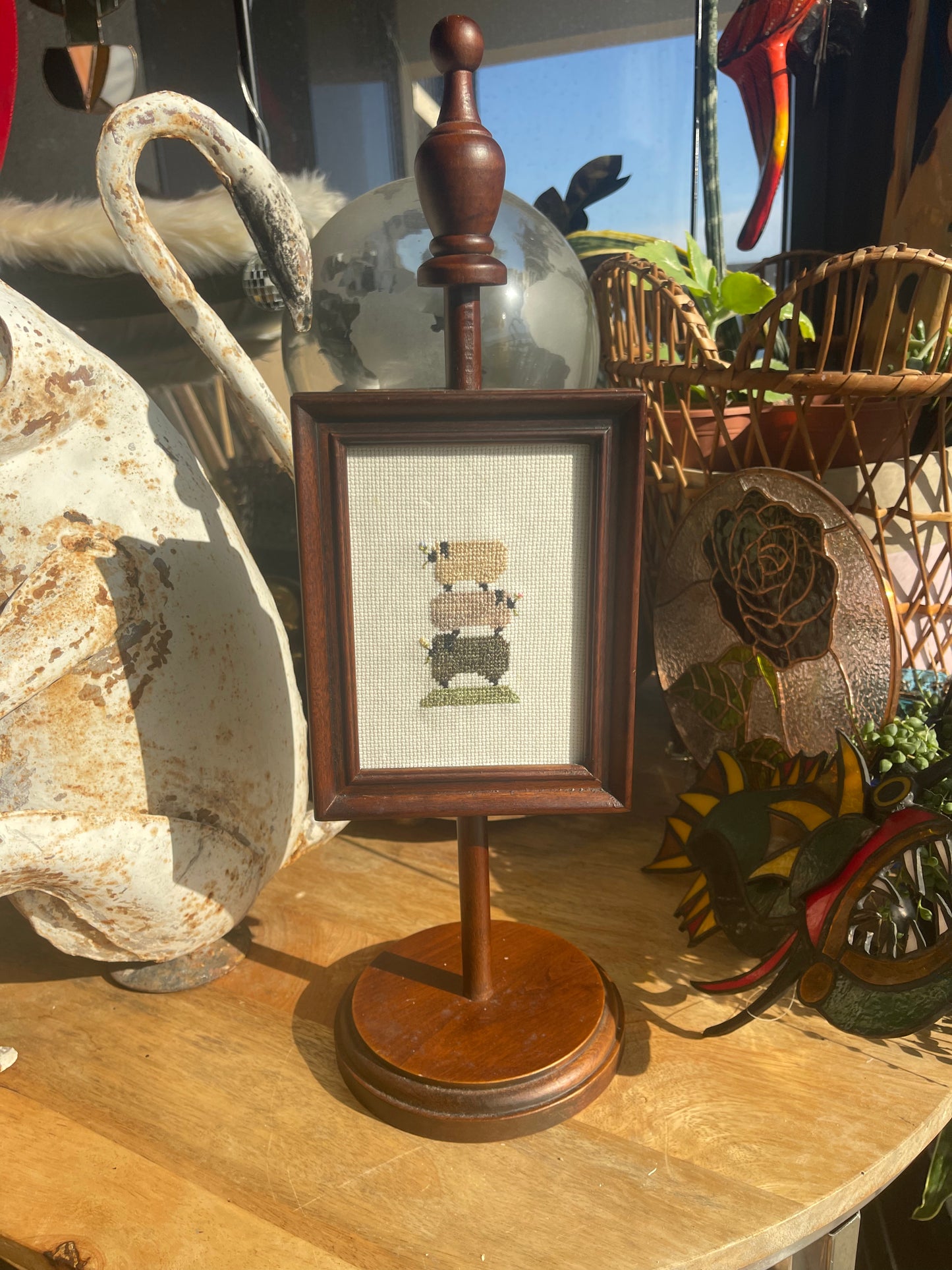 Vintage Wood Frame with Embroidery