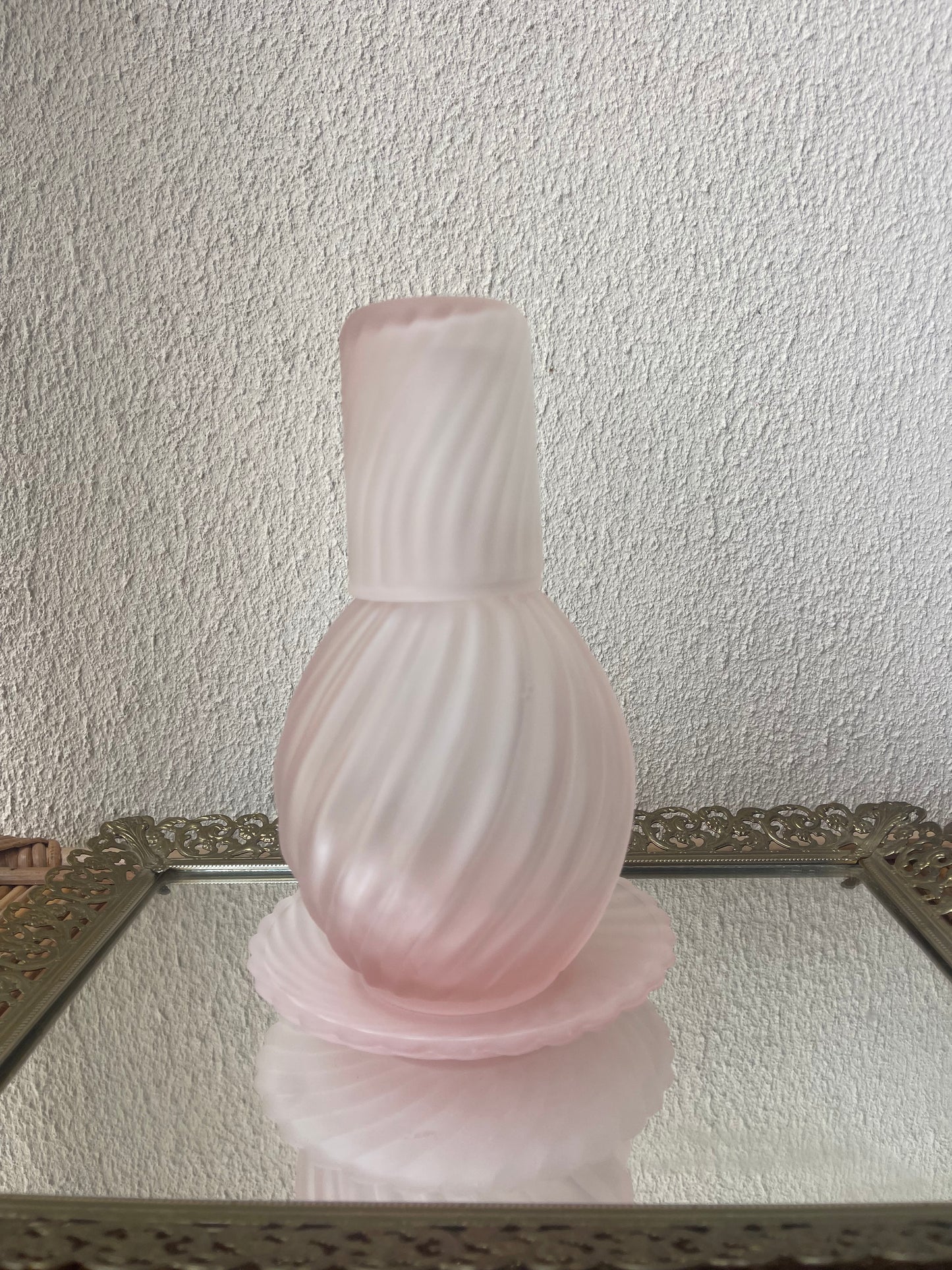 Vintage Pink Swirl Frosted Carafe Decanter Set