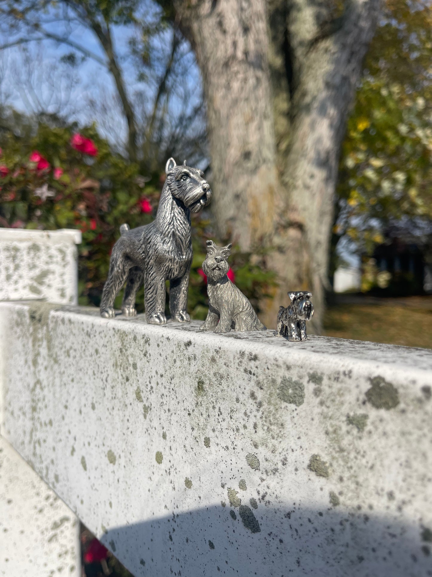 Vintage Schnauzer Dog Pewter Figurine Set