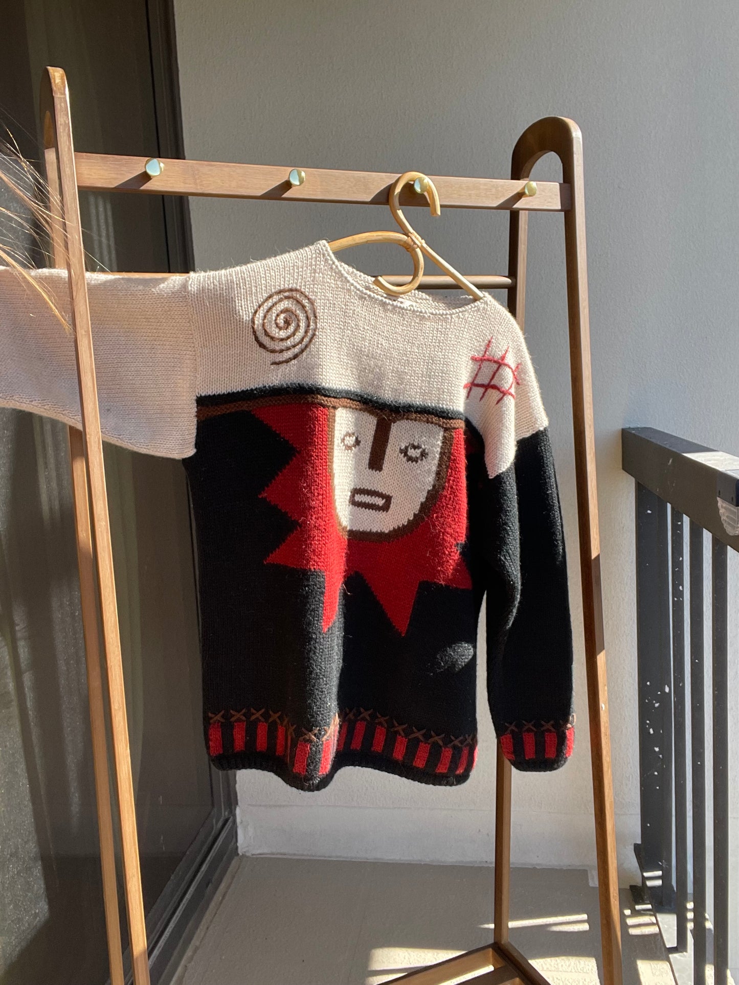 Rare Alpaca Wool Abstract Face Sweater