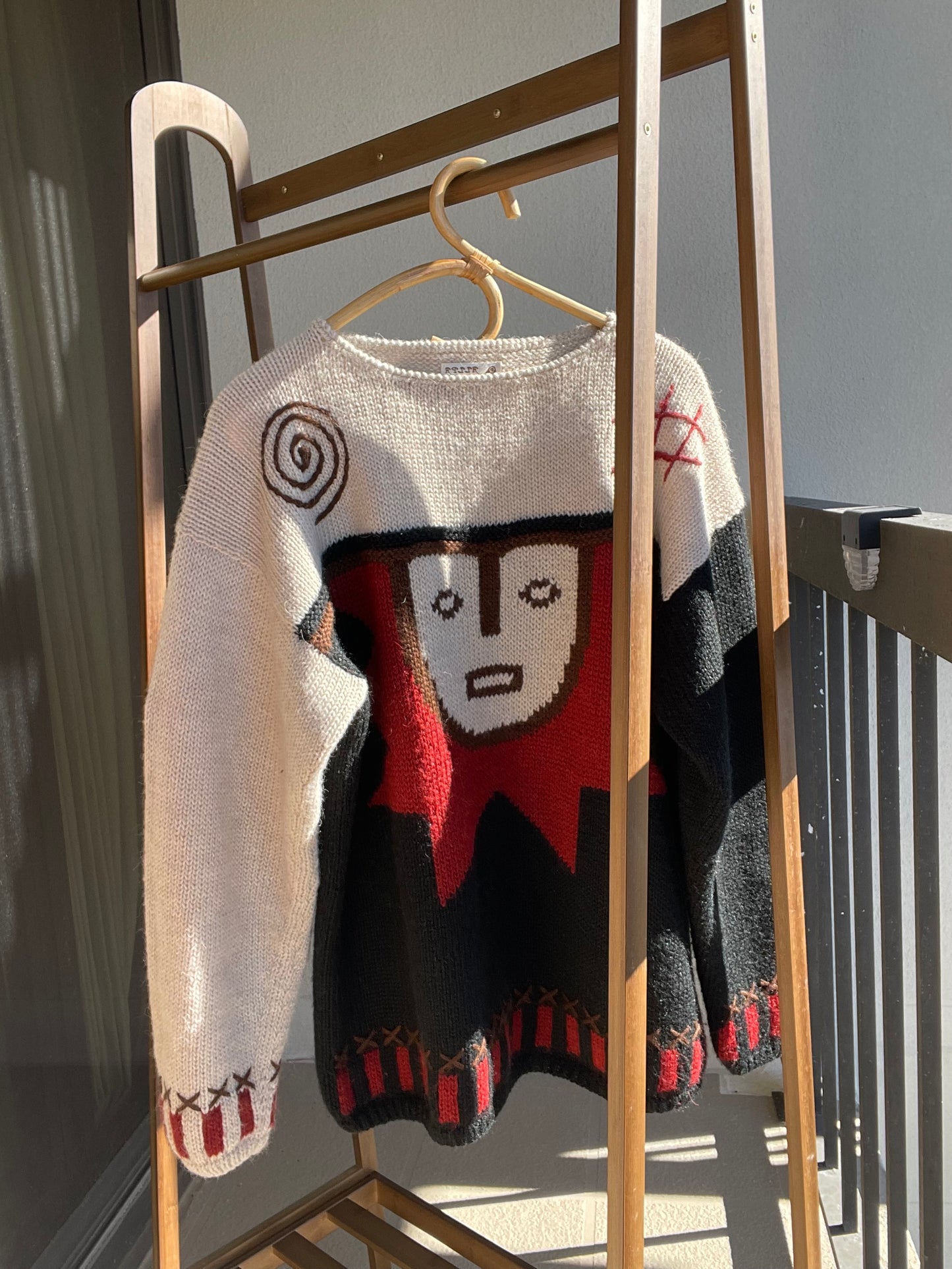 Rare Alpaca Wool Abstract Face Sweater