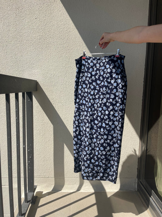 Vintage Blue Flower Maxi Skirt Size 13/14