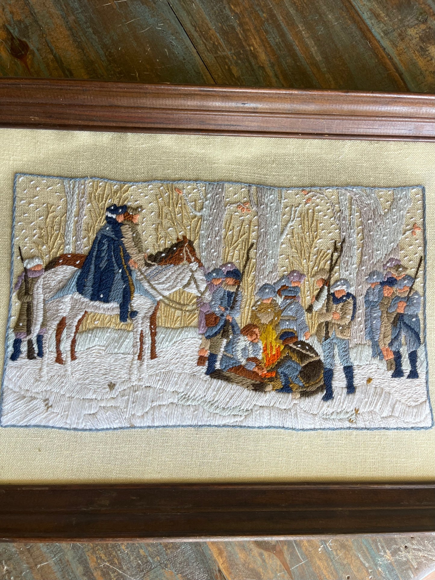 Vintage George Washington and Troops Crewel