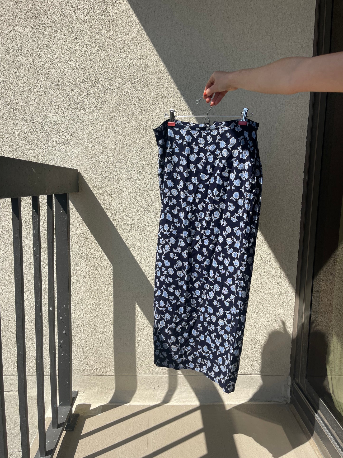 Vintage Blue Flower Maxi Skirt Size 13/14