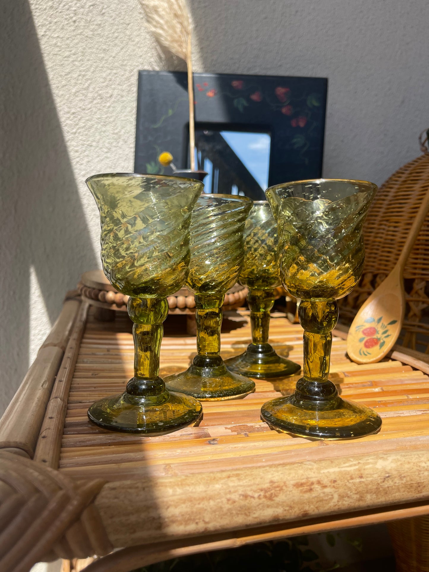 Handblown Avocado Green Glass Shot Goblets