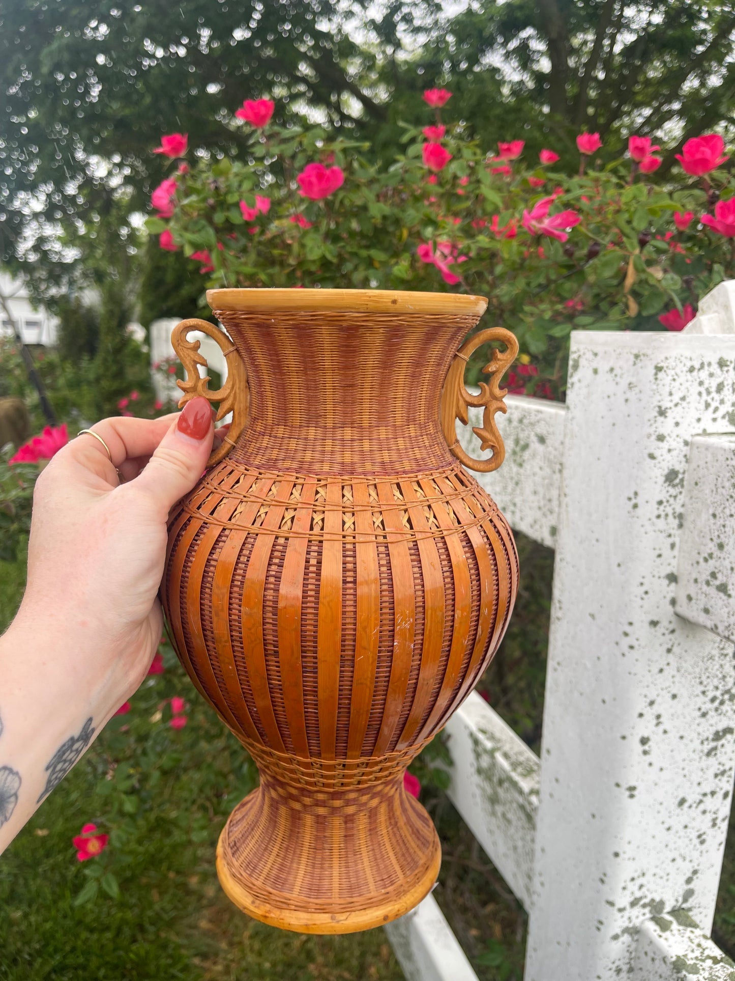 Vintage Shanghai Woven Wicker Vase