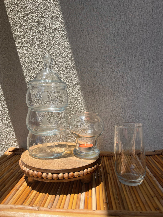 Etched Glas Jar 6 Piece Set