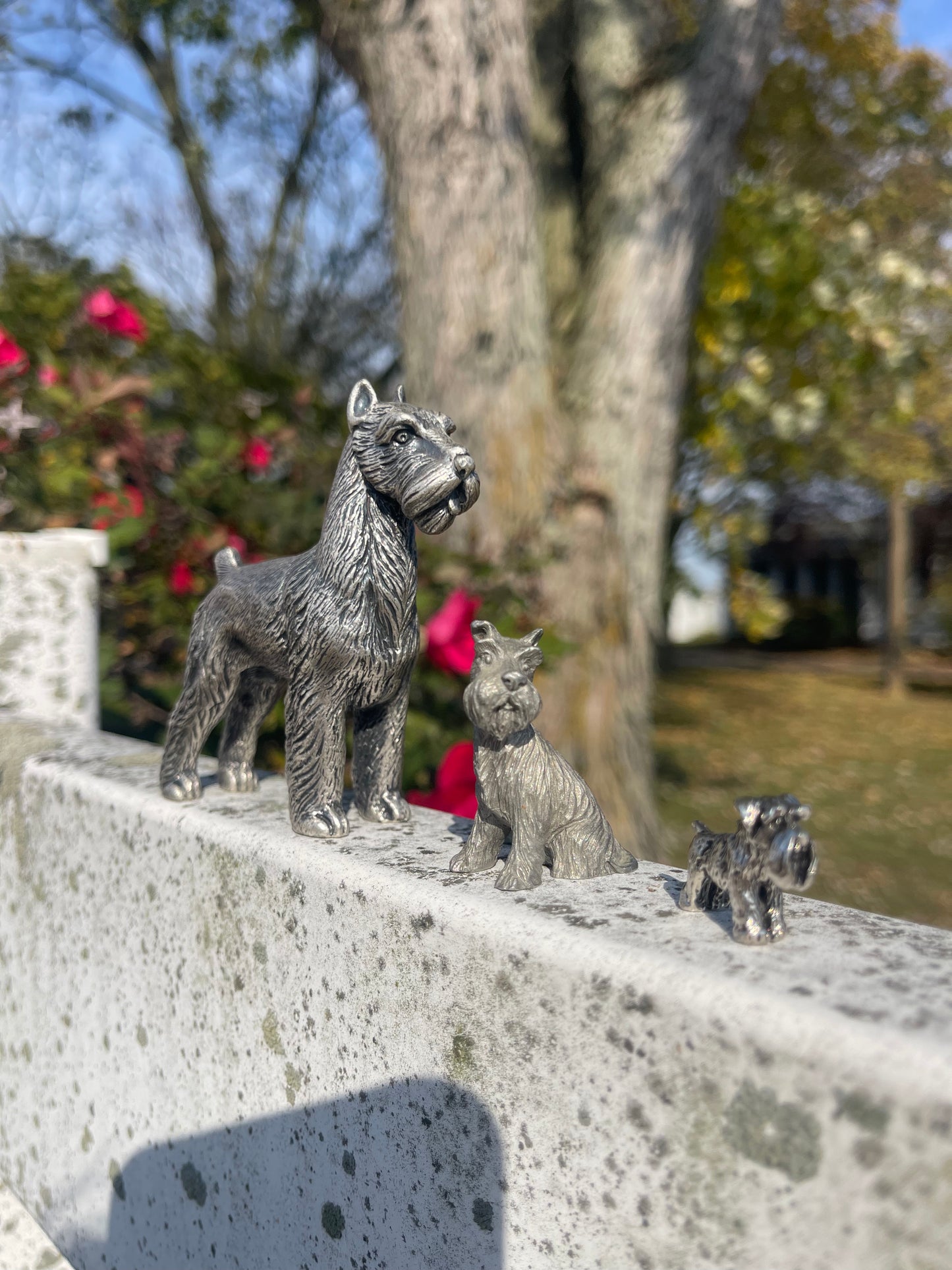 Vintage Schnauzer Dog Pewter Figurine Set