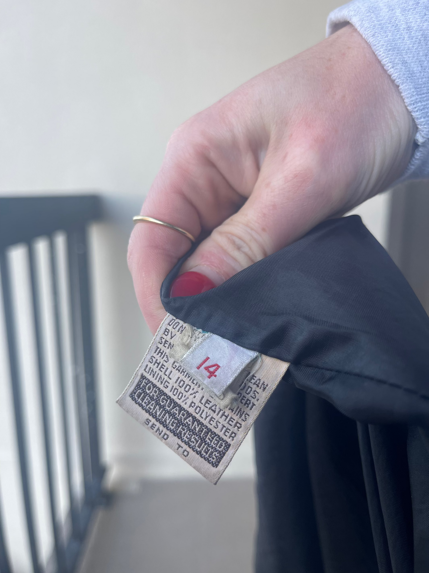 Canadian made Black Leather Jacket Size Tag