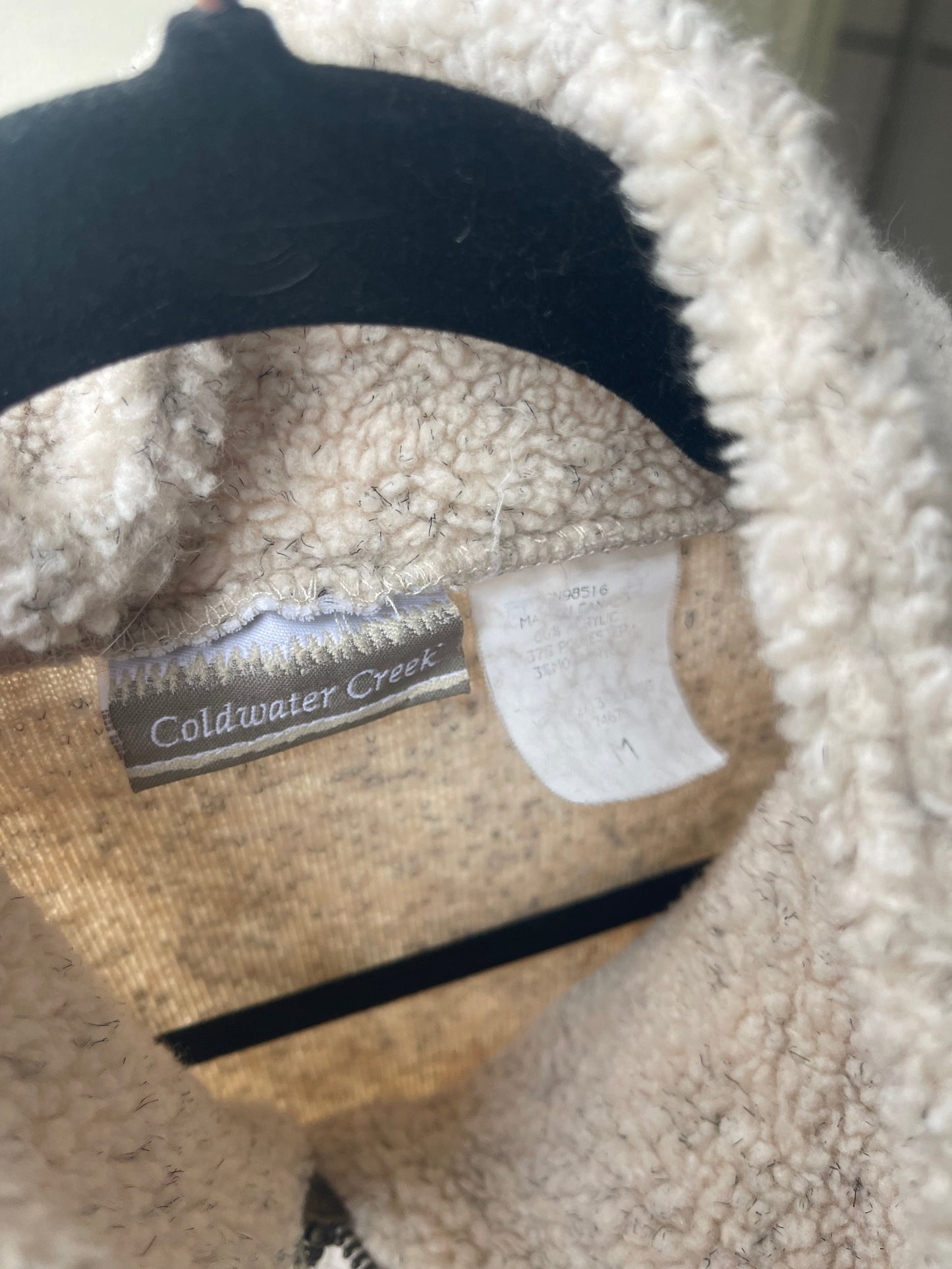 Coldwater Creek paw sherpa pullover tag