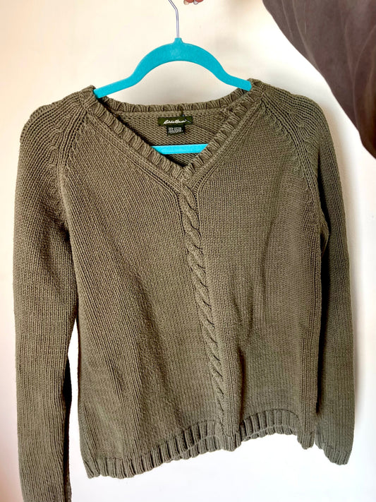 Cotton blend olive green sweater large