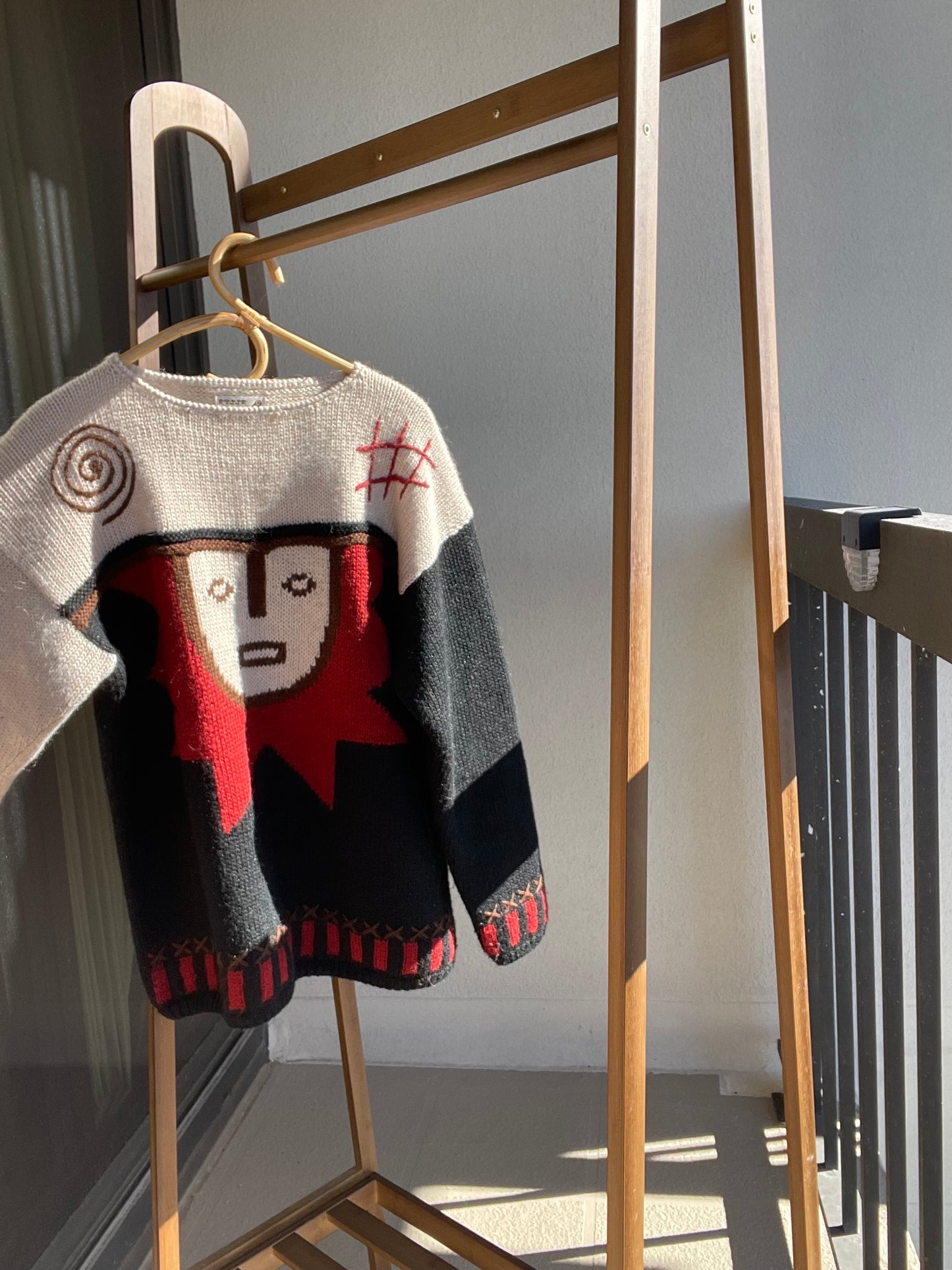 Rare Alpaca Wool Abstract Face Sweater