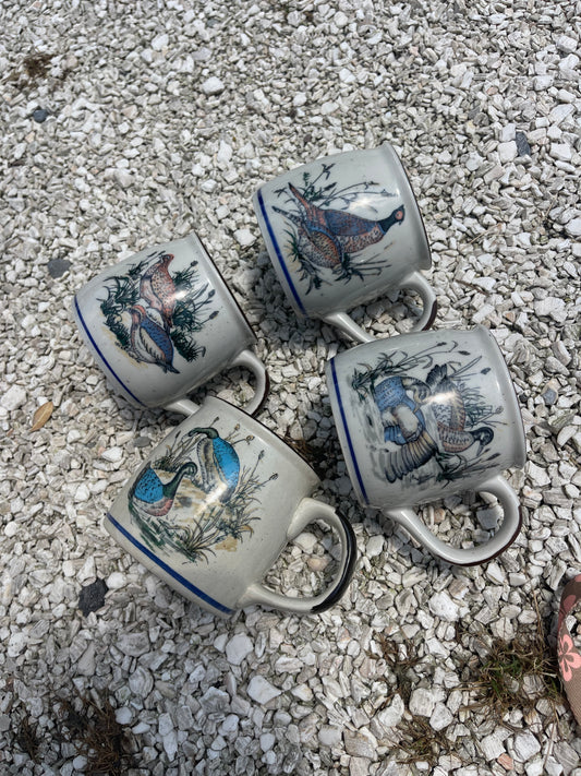 Vintage Stoneware Fowel Mugs Set of 4