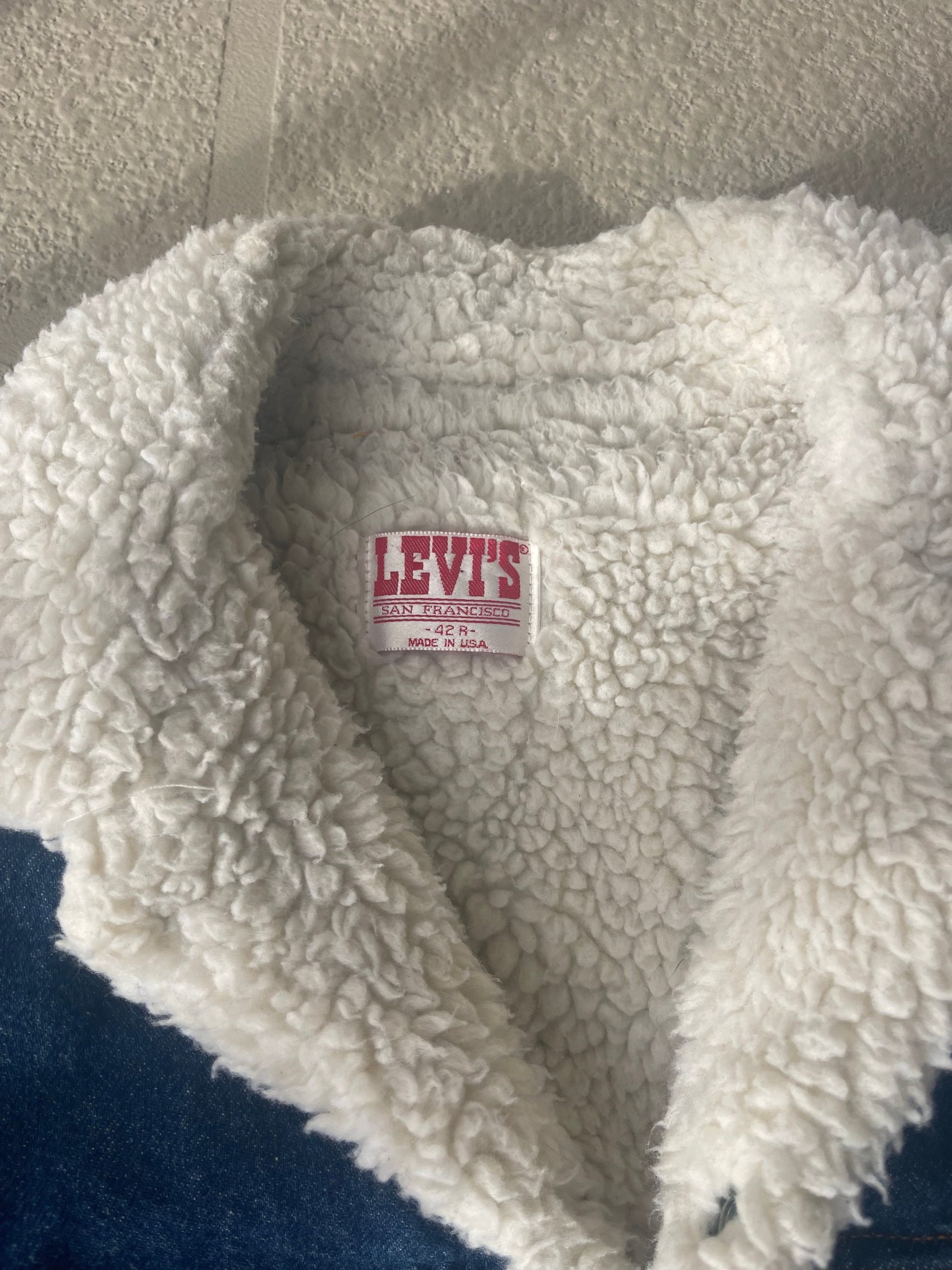 Vintage 80's San Fransisco Levi's Denim Sherpa Jacket tag