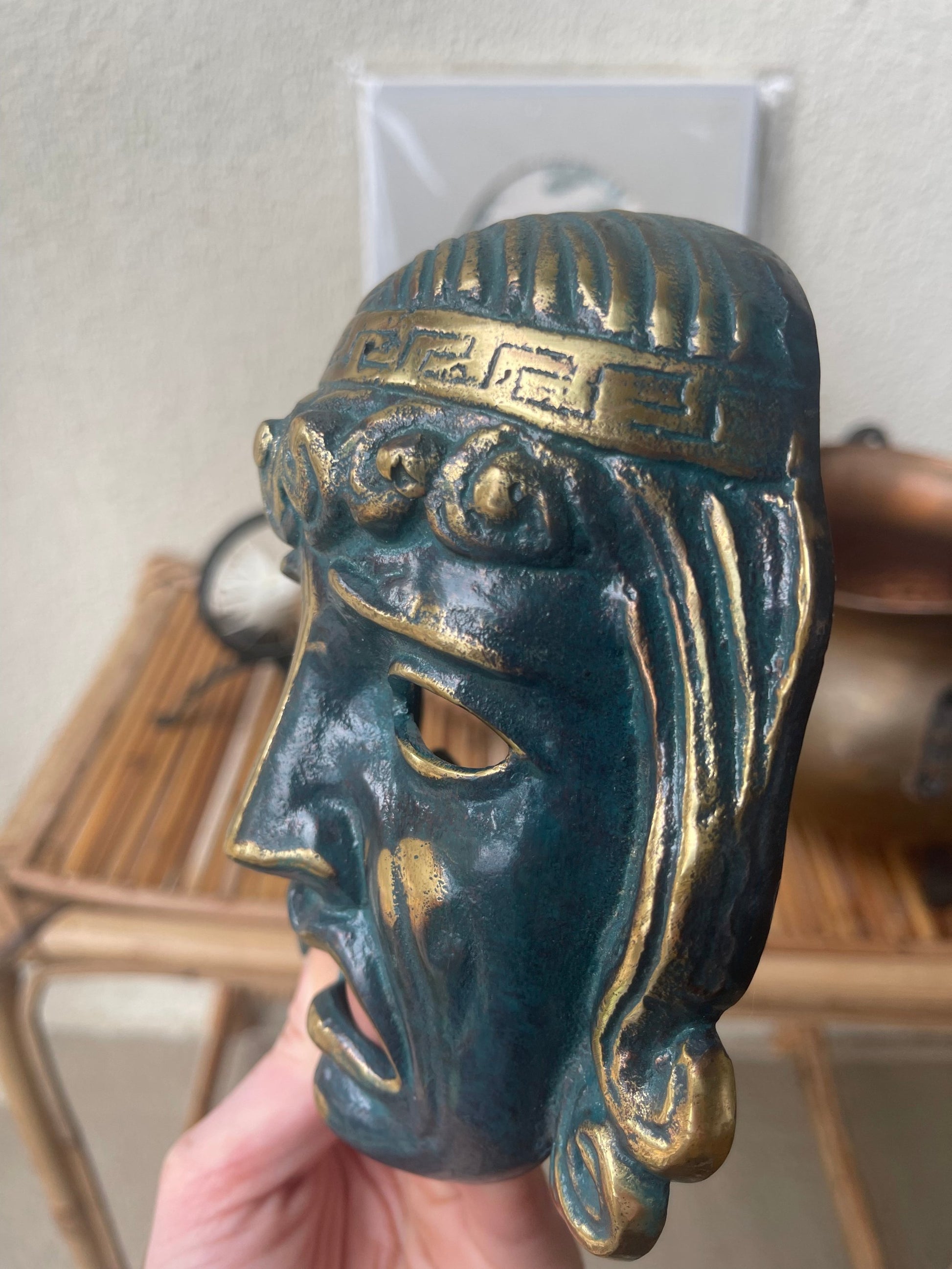 Vintage Brass Theatrical Mask Side View