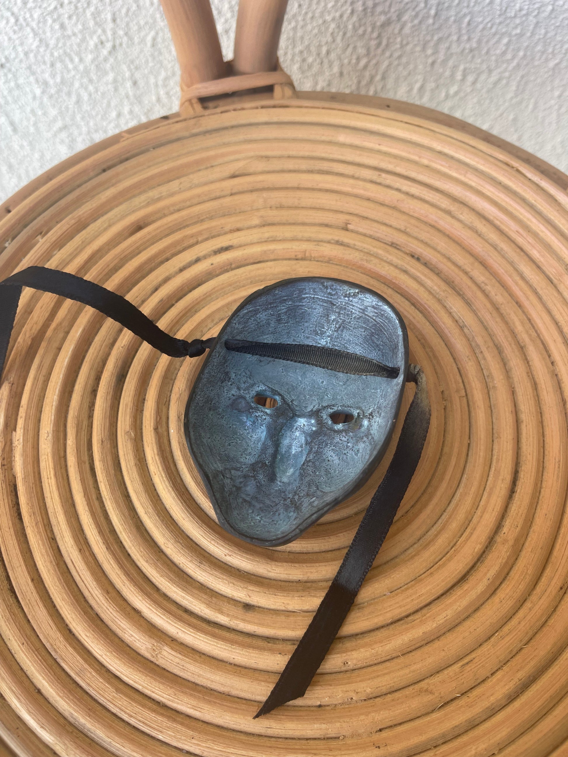 Vintage mini  metal masquerade mask trinket back