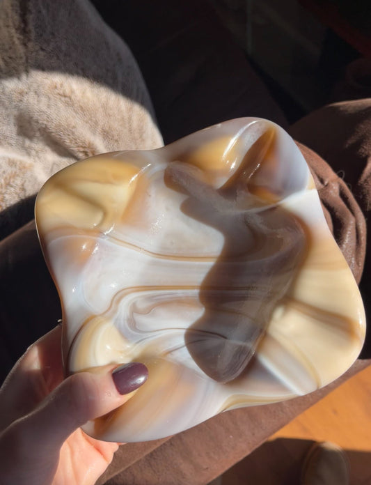 Vintage slag gass brown marble ashtray