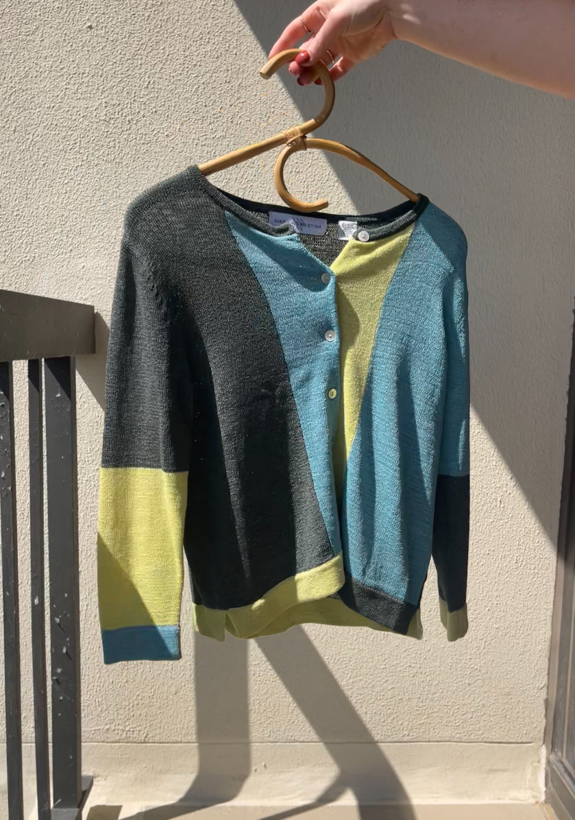Vintage women's small color block cardigan