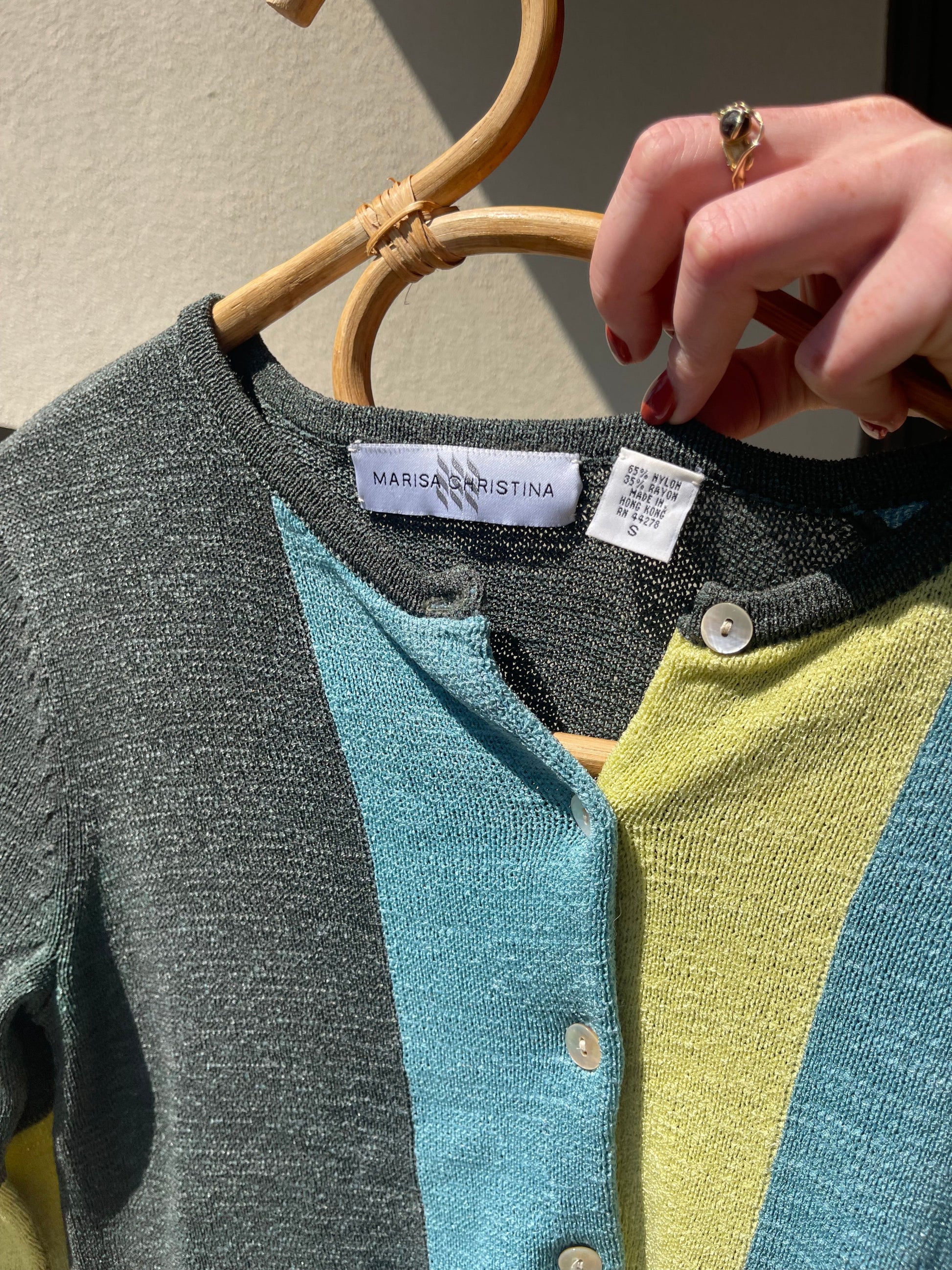 Vintage women's small color block cardigan tag